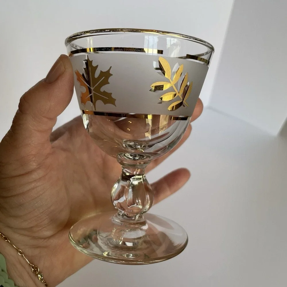 Vtg Frosted GOLD LEAF Sherbet Glass Set‎ of 2 Mid Century - 3 7/8